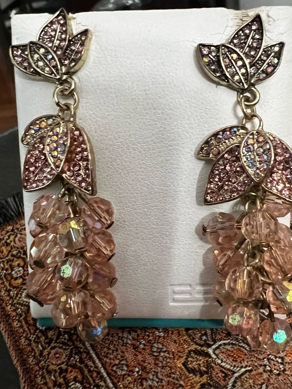 Pink Crystal Dangle Earrings - Floral Cluster Design AMAZING